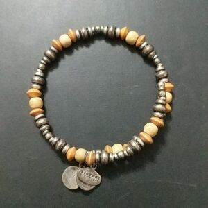 Alex and Ani Vintage Sixty Six Collection Cream Wood and Silver Tone Bracelet